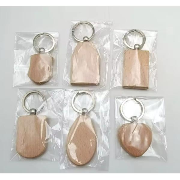 Natural Wooden Name Keychain Badge Blank With Split Ring Personalized