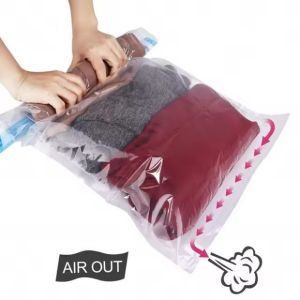 Hand Pressing Travel Vacuum Storage Bag Roll Up Vacuum Space Bag