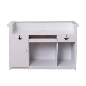 Nordic Design White Reception Desk With Display Case Mirror Customized Size