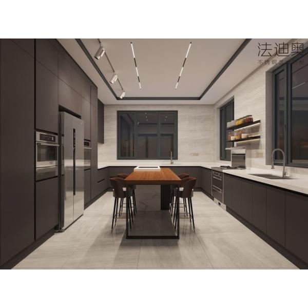 Charcoal Black Elegance Stainless Steel Kitchen Cabinets With Functional U-Shaped Layout - U-shaped layout with interior organization