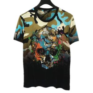 Full Printing Mens Trendy T Shirts Skulls Pattern Beaded Technics For Summer