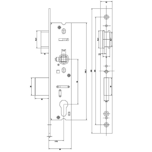 C002 Long Type Iron House Door Security Lock body With Cylinder Hole 174mm Length