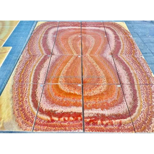 Backlit Red Onyx Marble Stone Book Matched Slab for Transparent Marble Table Pattern