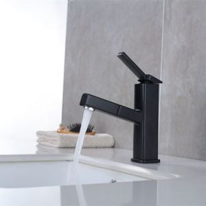 Brass Pull-Out 360°Swivel Single Hole Single Handle Basin Mixer In Matte Black