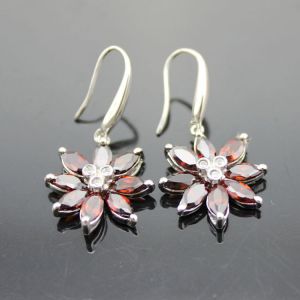 Sterling Silver Garnet Cubic Zircon Dangle Earrings(FP022E)
