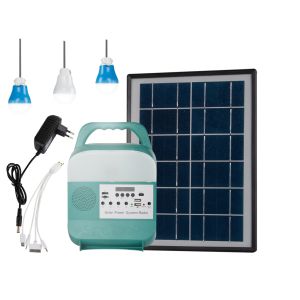 3pcs Portable 5W Solar Generator Home Lighting System 3.7V With Speaker FM Radio