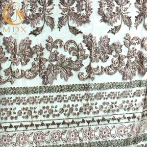 Customized Gold Embroidery Lace Handmade Beaded Decorative Lace Fabric