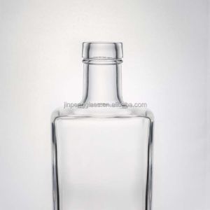 Glass Collar Square Gin Whiskey Rum Wine Vodka Bottle 750ml with Synthetic Cork