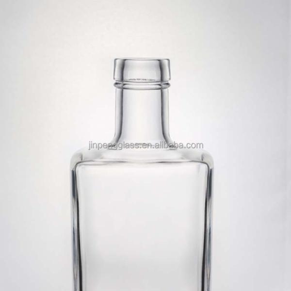 Quality Glass Collar Square Gin Whiskey Rum Wine Vodka Bottle 750ml with Synthetic Cork wholesale