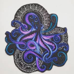 China Custom Octopus Embroidered Patch Blue Merrow Border Embroidery Designs on sale