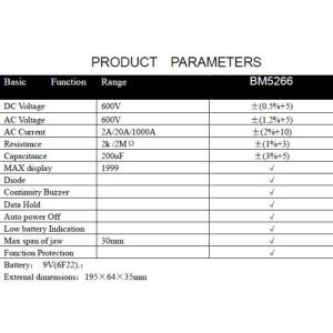 1000A 2K 200uF Bm5266 Digital Clamp Meter