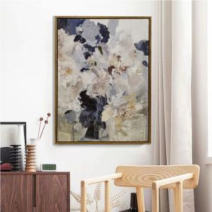 Medium Abstract Floral Oil Painting Handmade Modern On Textured Canvas With 6 Color Print