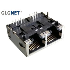 1 X 2 Ports Ganged RJ45 Modular Jack Connector 50 U" Gold Plating EMI Spring