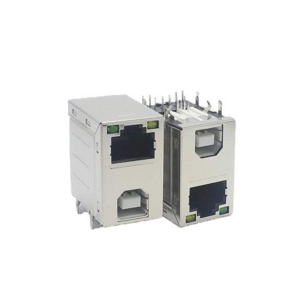 500V SPCC USB 2.0 TYPE B RJ45 Female Connector Socket Two-In-One Socket With