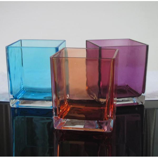 Handmade Square 8 Inch Glass Vase For Centerpieces
