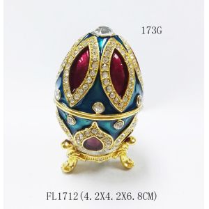 Cheap Enamel Faberge Easter Egg Jewelry Box Metal Enameled Painted Easter Egg Jewelry Trinket Box Organizer Home Decoration for sale