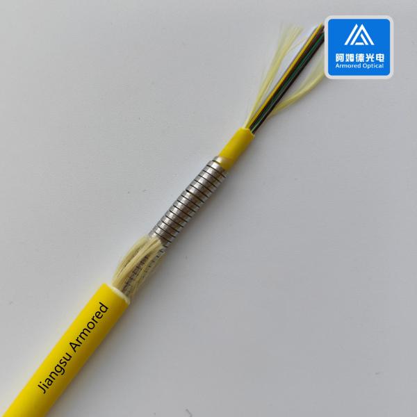 Quality 12 Cores Single Mode Spiral Armored Fiber Cable 7.5mm Yellow LSZH  FTTH Rodent Resistant wholesale