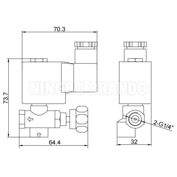 Dimension-LOGO 7000 OLAB Type Solenoid Valve For Steam Iron 1/4'' 230V 220V 120V 110V 24V
