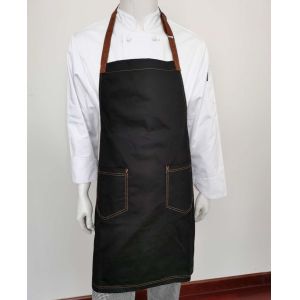 Cheap manufacture process and custom polycotton water proof apron with pocket and buckle adjustable shoulder strap for sale