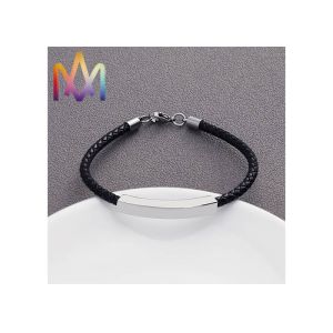 8g Arc Shaped Mens Custom Engraved Leather Bracelets