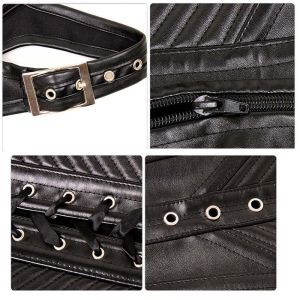 NANBIN XXL 3 Hooks Black Leather Underbust Corset Plus Size