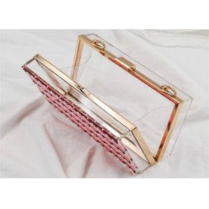 Rectangular Shaped Party Clutch Purse With Point Wave Strip Front
