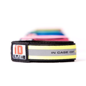 Personalized embroidered woven nylon fabric ID bracelet with reflective stripe