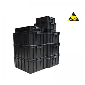 Cheap Esd Container Permanent Antistatic Black Esd Plastic Electronic Tote Conductive Carrying Caseesd Storage Box With Lid for sale