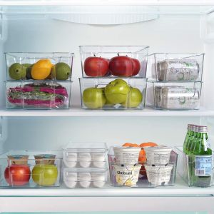 Kitchen Clear Plastic Stackable Storage Bins Refrigerator, Freezer, Pantry &