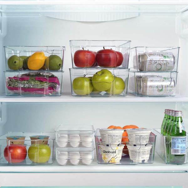 Kitchen Clear Plastic Stackable Storage Bins Refrigerator, Freezer, Pantry &