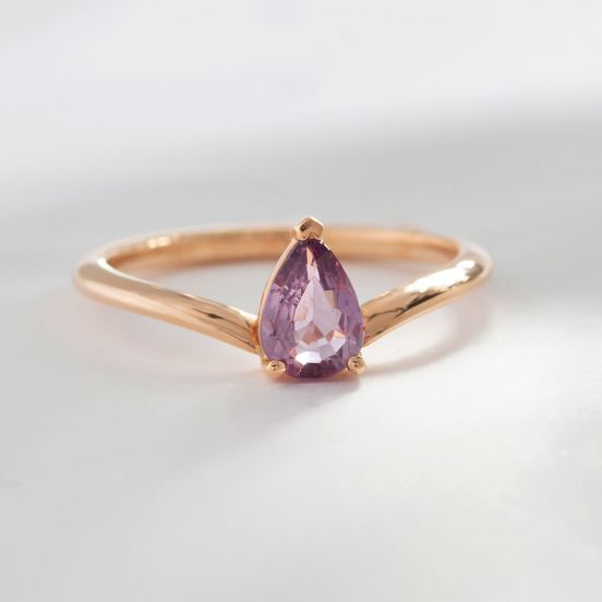 Rose Gold Plated 925 Sterling Silver Pear Cut Purple Sapphire Curved Stackable Ring
