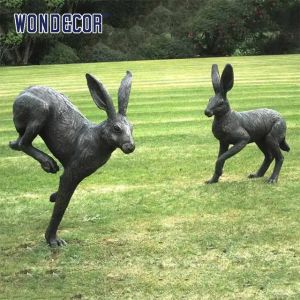 40cm Bronze Rabbit Garden Statue Human Size For Zoo Decoration