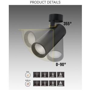 Black Finish Surface Downlight Adjustable Angle 12W Surface Mounted Spotlight