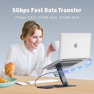 Originneo PCR100D+ Aluminum Adjustable Rotatable Laptop Hub Stand with 11-in-1