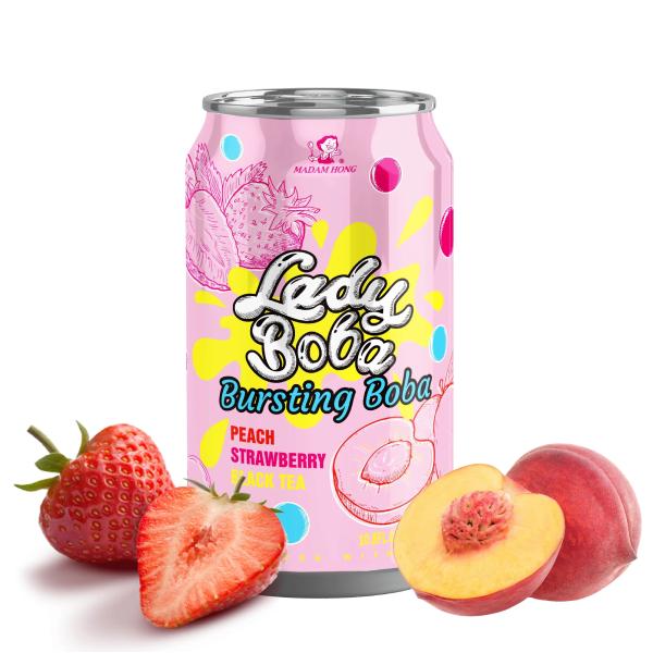 Peach and Strawberry Bursting Boba Bubble Tea Product - 320ml - Wholesale Boba Tea and Bubble Tea Products