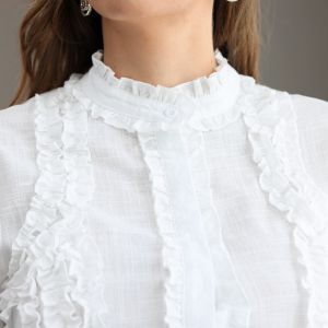 Button Down Shorts And Blouse Set Long Puff Sleeve OEM Service