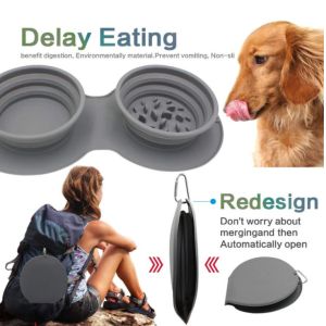M Double Collapsible Dog Bowls Portable Expandable With Non Spill Mat