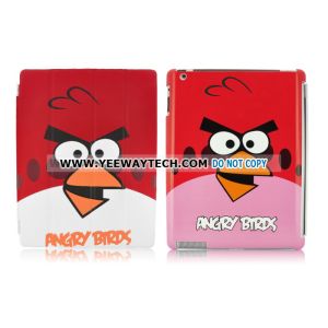 Indignant Bird Pattern Magnetic Smart Cover With Back Hard Case For iPad 2 - Red