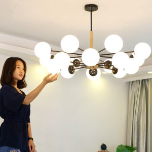 Modern wooden chandelier with white glass bubbles replica chandelier(WH-MI-248)