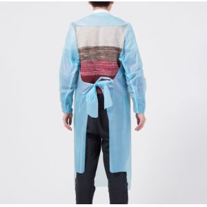 Cheap CPE isolation gown disposable plastic apron with long sleeves for sale