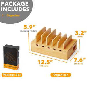 Highly Customized Bamboo Charging Station for Multiple Devices Device Cable