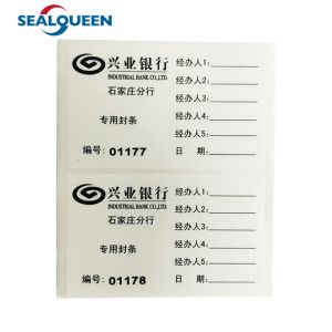China Tamper Evident Self Seal Bag Security Sealing Label Custom Design for Bank on sale