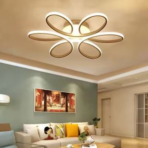 Dimmable Gold Surface Mounted Led Acrylic Ceiling Light Minimalist Creative Ring Hanging Light Flower Shape Modern