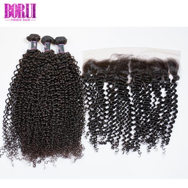 Quality Ear To Ear Raw Virgin Kinky Curly Hair 3 Bundles With Closure Shiny Soft wholesale