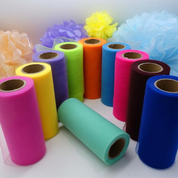 Quality 6 Inch Width Organza Tulle Rolls Style Knitted And Stamp Technics wholesale