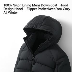 Cheap 100% Nylon Lining Mens Down Coat with Hooded Design and Zipper Pocket Keep You Cozy All Winter for sale