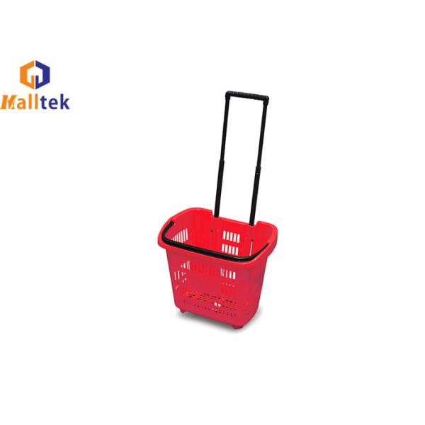 Quality Aluminum Telescopic Handle Plastic Grocery Hand Basket With 2 Wheels wholesale
