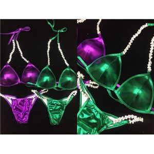 Shiny NPC IFBB Bikini Suits With Rhinestones / NPC Figure Competition Suits