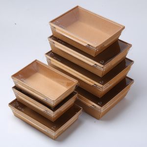 Recyclable Takeaway Disposable Kraft Paper Food Packaging Paper Custom Salad Box