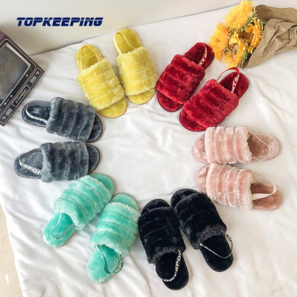 OEM / ODM PVC Outsole Womens Furry Slippers For Winter